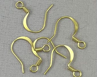 Brass flat french hook ear wires, coil detail, fish hook, shepherd wires, earwires - 24 or 48 pcs - 16mm - FDS221-A2