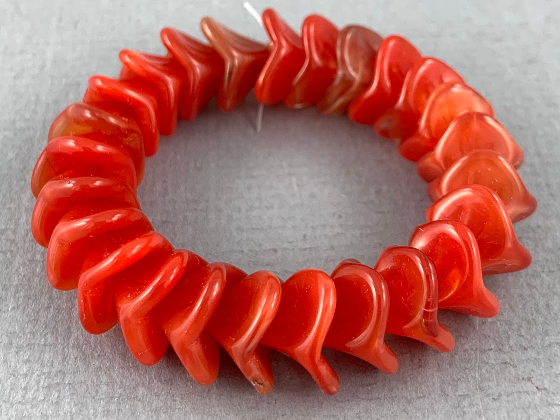 Silk Raspberry Red Czech Glass Bell Flower Beads, Variegated