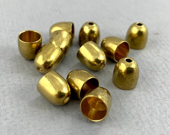 Large, raw brass spacer bullet shaped bead caps - 7.5mm x 7mm - 12 pcs - BC127