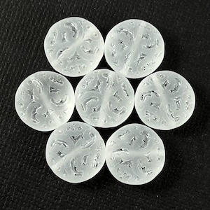 Matte puffy lentil beads, frosted transparent Clear Czech glass, scroll, swirl, puffy coin - 14mm - 6 or 12 pcs - MG1208-b326
