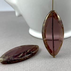 Large, amethyst purple Czech glass cut oval, almond shaped beads, picasso finish edge - 36mm x 18mm - 2 pcs - GEO138-b091