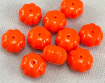 Pumpkin Orange fluted, Czech glass melon, pumpkin beads, gloss - 11mm x 8mm - 10 pcs - MG1286-b112