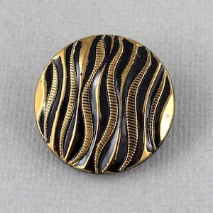 Large Czech glass button, black, gold, jewelry, embellishment, knitting, crocheting, sewing - 31mm - 1 pc - GBN406