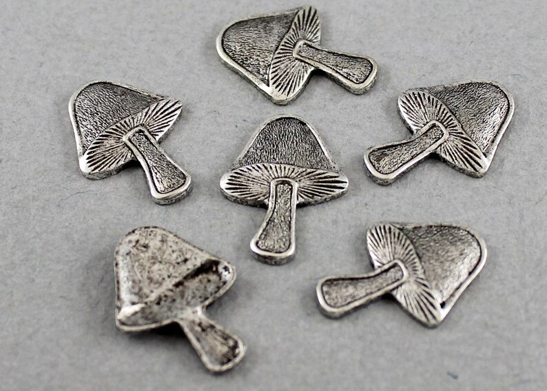6 pcs Antique Silver plated mushroom stampings 13mm x 17mm nature STM104 woodsy embellishment