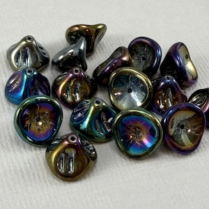 Daylily beads, Czech glass bell flower beads, iris blue & bronze 3 petal bell flower - 11mm x 7mm - 10, 20 or 40 pcs - FB1644-b506