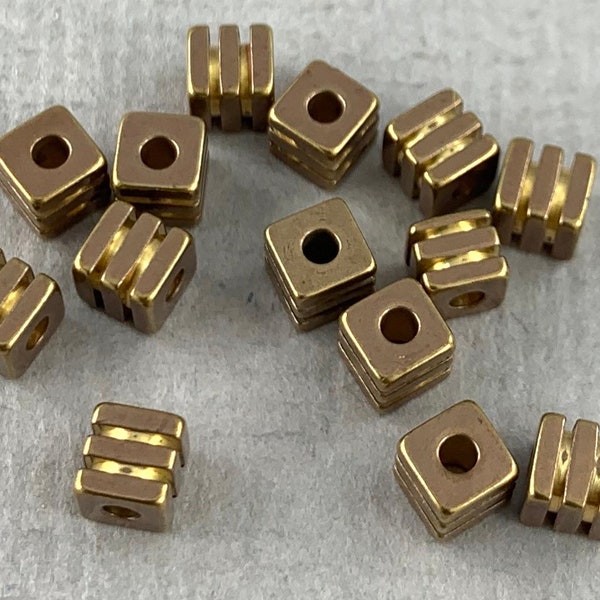 Stacked Cube spacer beads, raw brass, smooth finish - 4mm or 3mm - 24 pcs - BC134