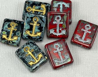 Black or Red Czech anchor glass beads, gold wash, picasso, rectangle - 15mm x 12mm - 4 or 8 pcs - GEO367-b433