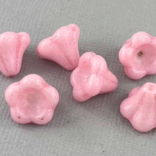 Large, Pink Czech glass five petal bell flower beads, trumpet beads - 10 or 20 pcs - 13mm x 11mm - FB2074-b096