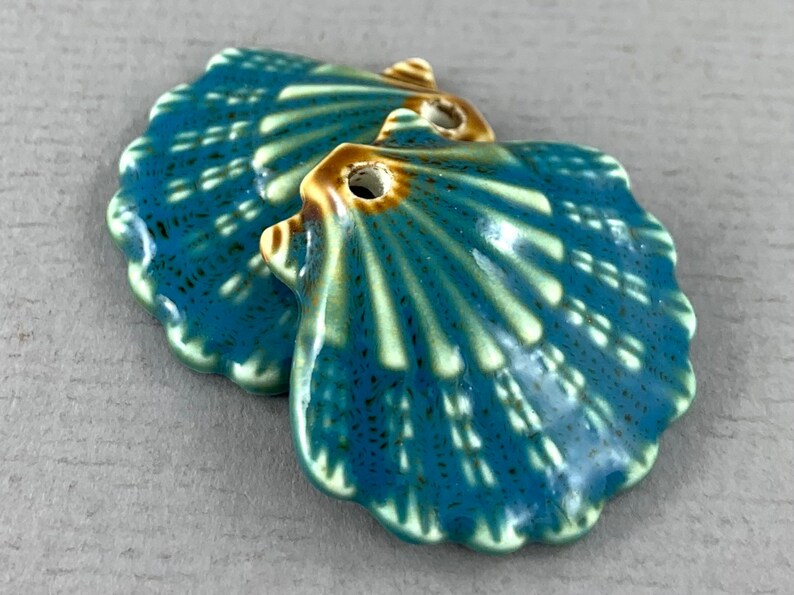 New COLORS Large Ceramic Shell Pendant Clam Blue Green - Etsy