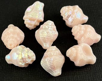 Delicate Peach Pink Conch, Seashell Czech glass beads, aurora borealis, snail, murex shell - 15mm x 12mm - 6, 12 or 24 pcs - AB706-b482