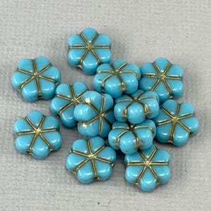 Himmelblaue Vergissmeinnicht tschechische Glasblumenperlen, Waschgold, Türkisblau, Gänseblümchen, Kirschblüte - 10 mm - 12 oder 24 Stück - FB1693-B377