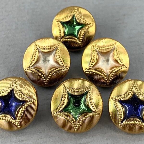 Vintage mix of Czech starfish, star glass buttons, jewelry accent, knitting, crocheting, sewing - 14mm - 6 pcs - GBN741