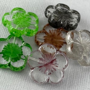 Large, Lava Green, Gray, Brown, Black, Purple and Clear Czech glass table cut flower slice beads, sets of beads, pairs - 20mm - FB1338-b183