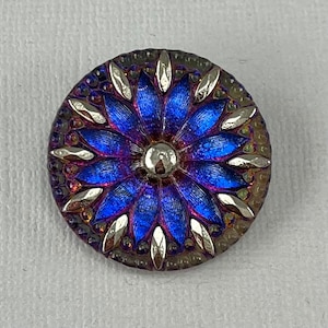 Tschechischer Glas Knopf, bermuda blau Vulkan, Gold Detail, Schmuck, Verzierung, stricken, häkeln, nähen - 31mm - 1 Stk - GBN001