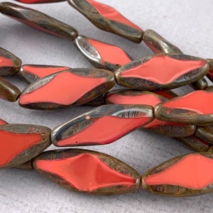 Raspberry Red Czech glass table cut oval shaped beads, dark brown black picasso edge, opaque - 24mm x 10mm - 6 or 12 pcs - GEO839-b192