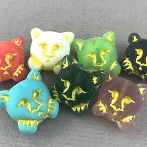 Pressed, Czech glass cat beads, animal beads, yellow finish, kitten beads, pet, animal, choice of color - 17mm - 2pcs - AB454-b276