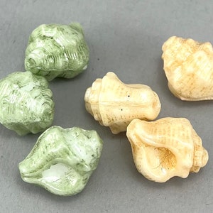 Cream or Green Conch, Seashell Czech glass beads, pressed, luster finish, snail, shell - 15mm x 12mm - 6 pcs  - AB622-b170
