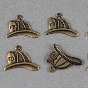 Antique brass plated brass die struck in USA Fireman hat charms, jewelry, mixed media, embellishment - 18mm x 12mm - 6 or 12 pcs - STM117-A5