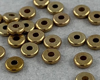 Smooth, raw brass spacer beads, round beads, flat beads, disk - 4mm x 1mm - 24, 48 or 96 pcs - BC132