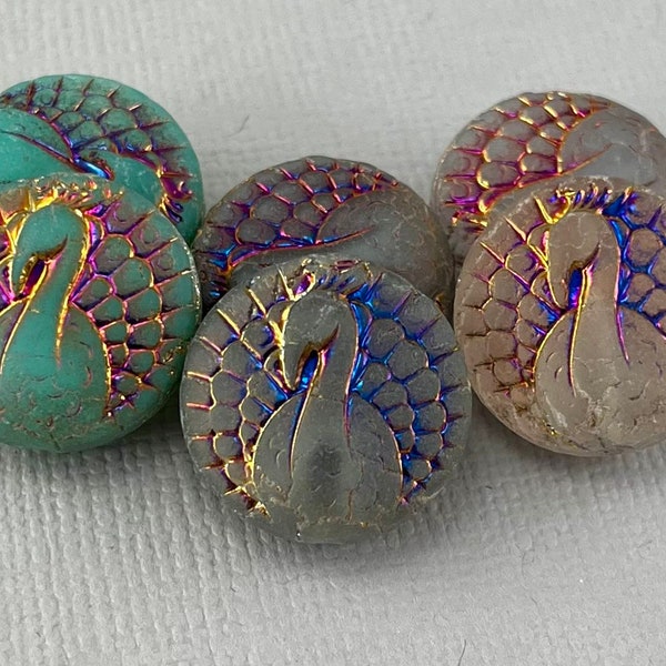 Peacock coin beads, iris blue finish, pressed, matte finish, large matter beads, rainbow finish - 18mm - 2 pcs - AB620-b045