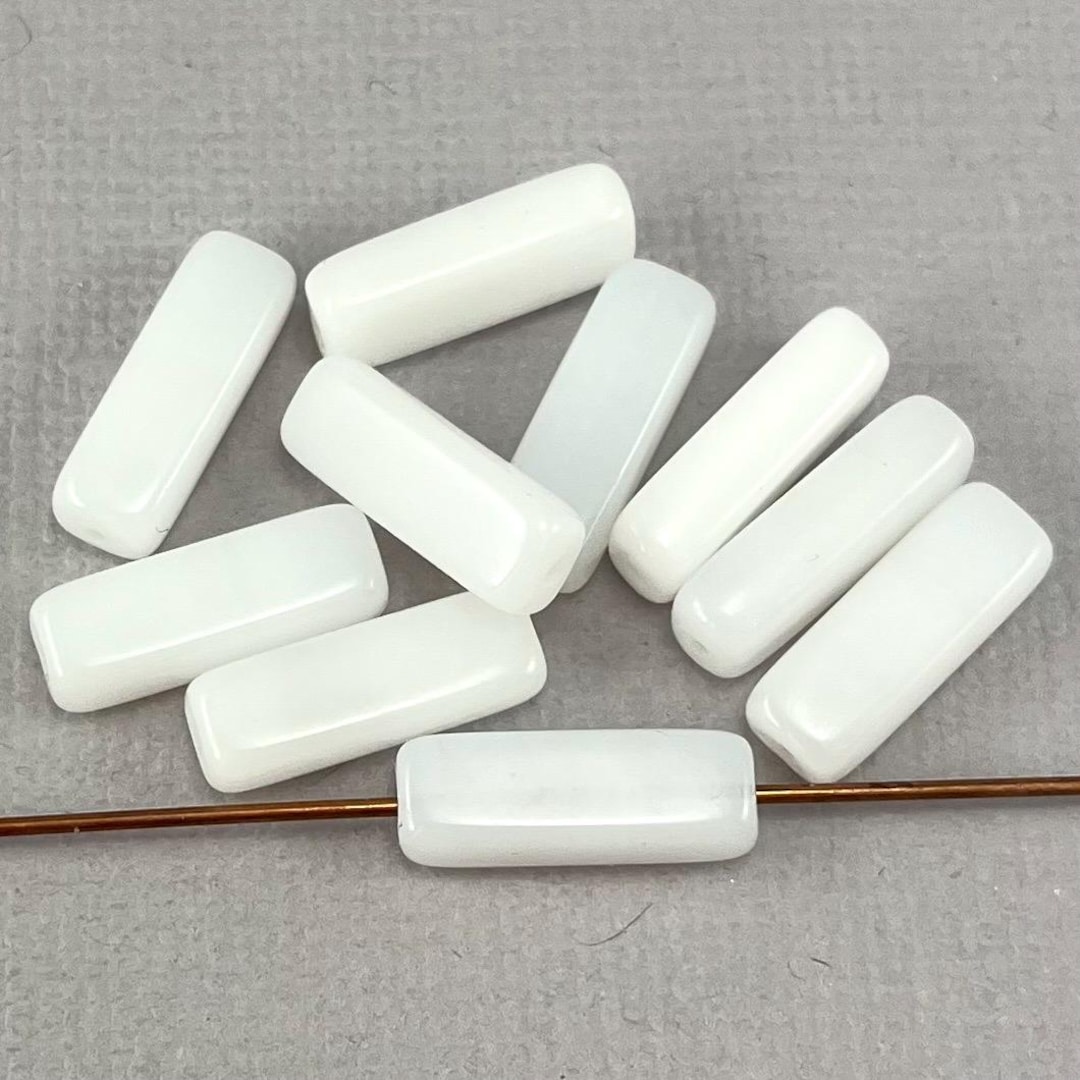 Rectangle Beeds White Czech Glass Rectangle Shaped Beads, Tube Beads, Stick Beads ...