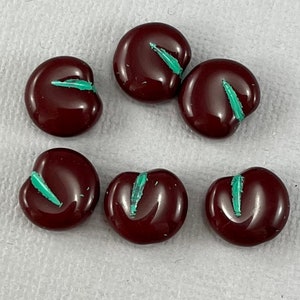 Mela, perline di ciliegia, perline di frutta in vetro ceco pressate rosso scuro, perline alimentari, lavaggio verde acqua - 12mm x 11mm -6 o 12 pezzi - MG1085-b355