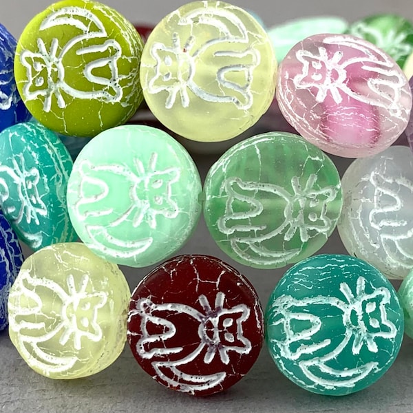 Cat beads, Your choice of color Czech glass coin beads, white wash, kitten, pressed, pet, feline - 14mm - 2 pcs - AB451-b200