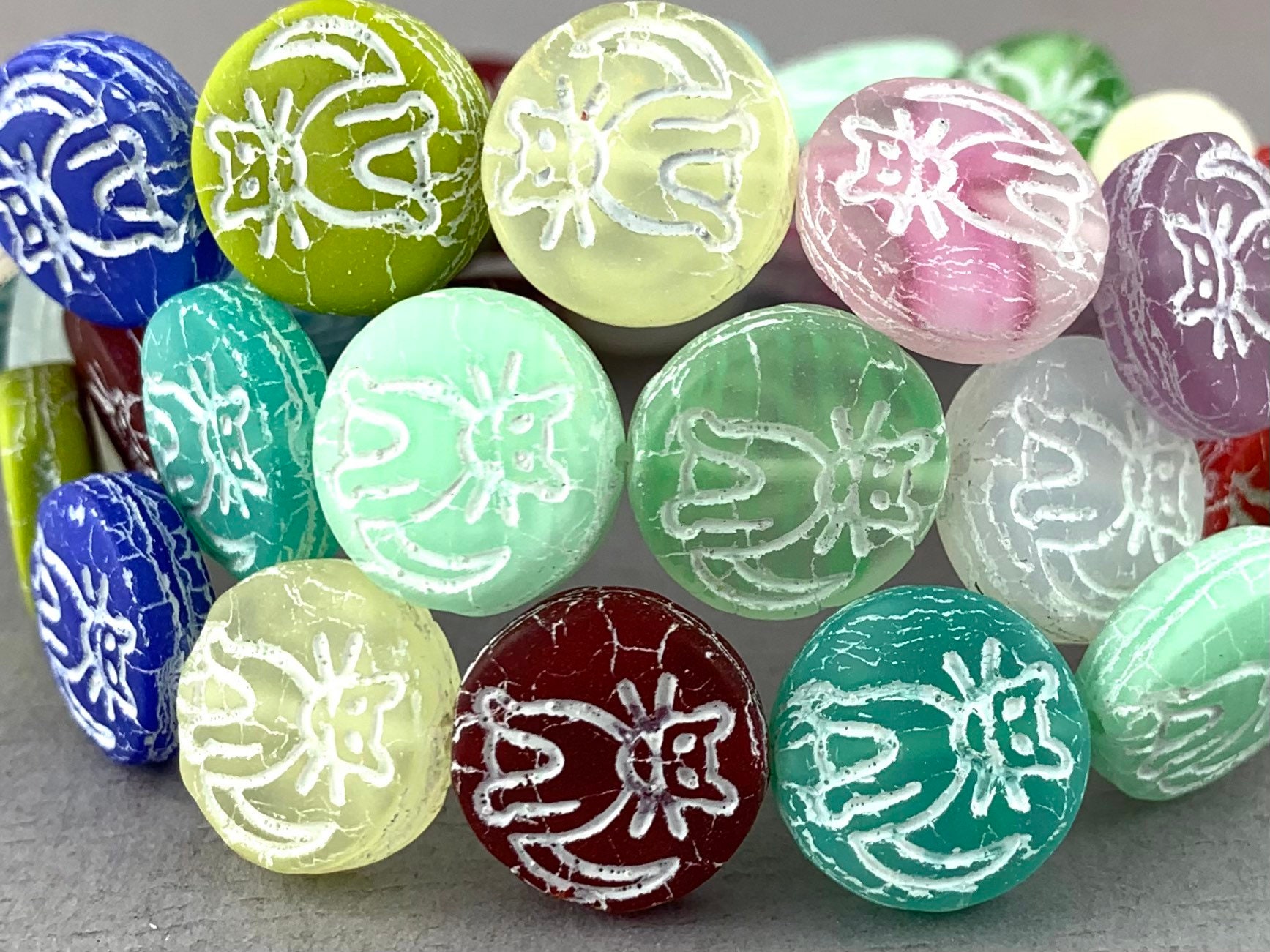 11mm Cat Bead With Horizontal Hole Czech Glass Cat Beads Cat's Head Bead  Various Luster Colors Qty 10 