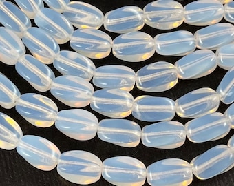 Twisted oval beads, Opal White pressed Czech glass, milky glass, rice beads, opaline mix - 9mm x 6mm - 20 pcs - GEO292-b054