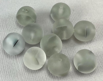 Vintage, dove gray & clear moonglow matte glass beads, 1970's West Germany - 12mm - 8 or 16 pcs - VTG212-b471