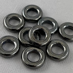 Metallic Hematite Czech glass donut shaped beads, o rings - 14mm - 6 pcs - GEO1004-b241
