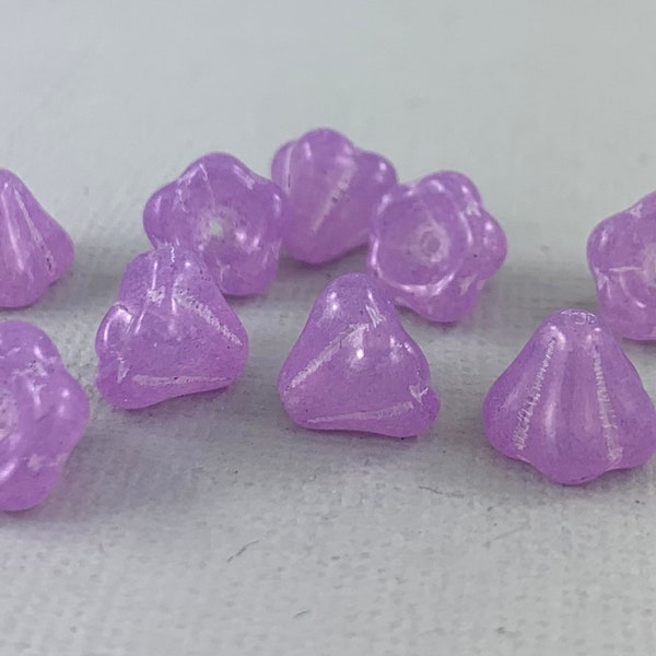 Lilac Purple Opal Czech glass five petal bell flower beads, bells, opaline glass, milky glass - 12 or 24 pcs - 10mm x 8mm - FB1162-b113