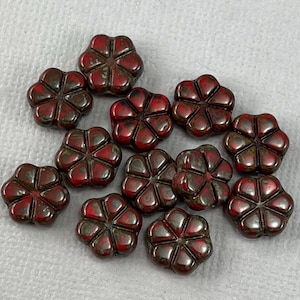 Tschechische Vergissmeinnicht Glasblüten Perlen, schweres Braun Picasso, Gänseblümchen, Kirschblüte - 10 mm - 12 oder 24 Stück - FB1709-B383