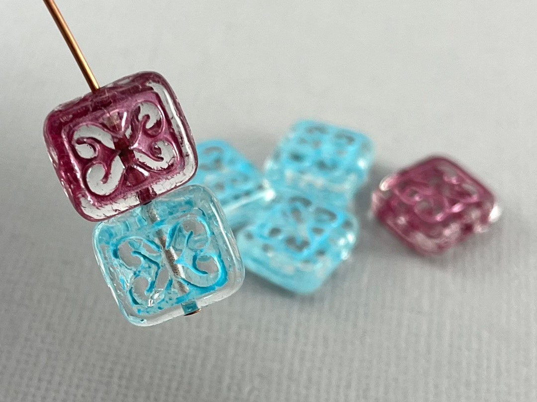 Crystal Clear Czech Glass Cushion Shaped Beads Metallic Pink Etsy