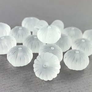 Frosted Crystal clear vintage style acrylic pumpkin, wheel beads, fluted - 12mm x 8mm & 16mm x 11mm - 6 pcs - RD174-b048