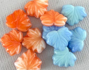 Salmon Orange or Blue moonglass Czech glass maple leaf beads, leaves - 13mm x 10mm - 10 or 20 pcs - FB1140-b296