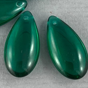 Large, emerald green pressed transparent Czech glass teardrop beads, top drilled front to back - 6 pcs - 22mm x 12mm - MG504-b178