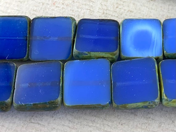 13mm 4pcs brown picasso edge GEO181-b195 dark blue beads Cobalt Blue Czech glass table cut square shaped beads royal blue