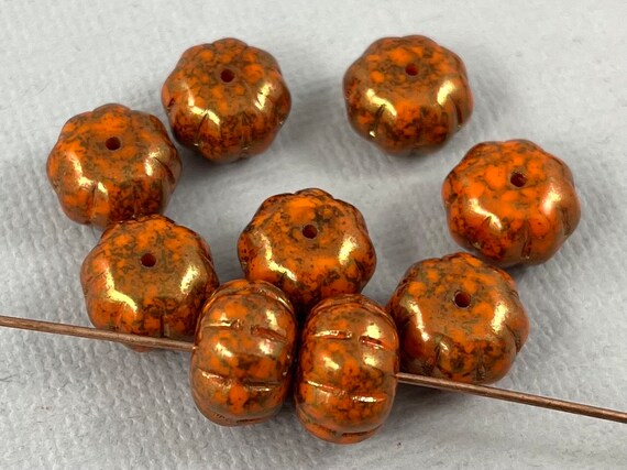 Lot De 20 Perles Vintage En Verre - Forme Disque Orange Et Noir - Diamètre 18mm