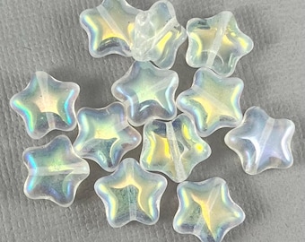 Star Beads, crystal clear Czech glass, aurora borealis, celestial - 12mm x 3mm - 12 or 24 pcs - MG1227-b450
