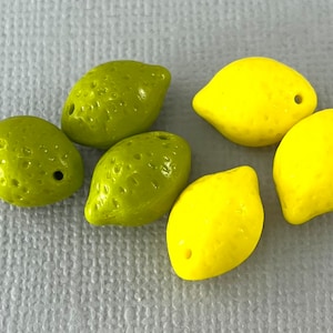 Bright Lemon Yellow or Avocado Green, pressed Czech glass beads, puffy fruit, lime - 14mm x 10mm - 6 or 12pcs - MG986-b259