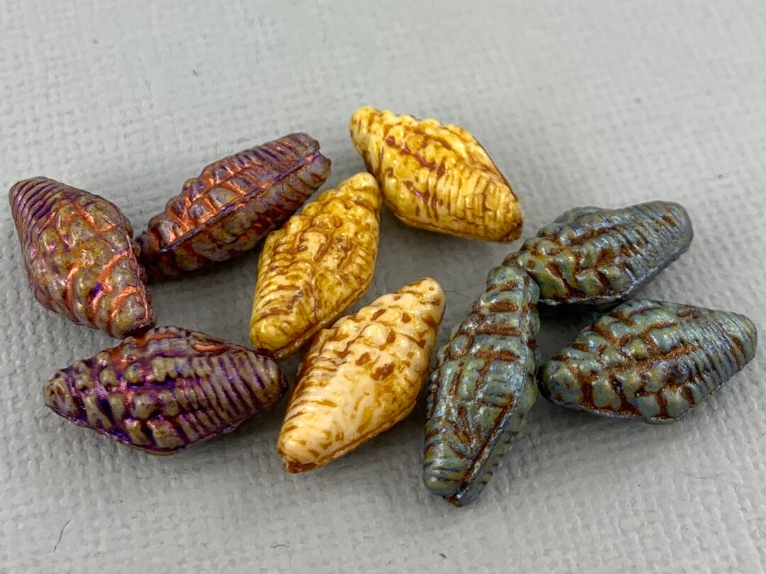 Miter Shell Beads, Seashell Czech Glass Beads, Pressed, Stone Blue ...