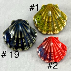 NEW Colors! Large Ceramic Shell bead, Seashell, Blue, Green, center drilled, focal, clam, beach, ocean - 1 pc - 22mm to 30mm - MG056