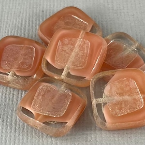 Mint Green and Clear or Dusty Pink Czech glass pressed, table cut square beads, luster finish, seafoam - 14mm - 6 pcs - GEO281-b192