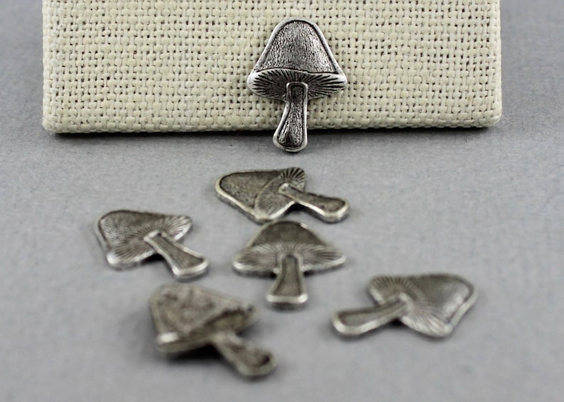 6 pcs Antique Silver plated mushroom stampings 13mm x 17mm nature STM104 woodsy embellishment