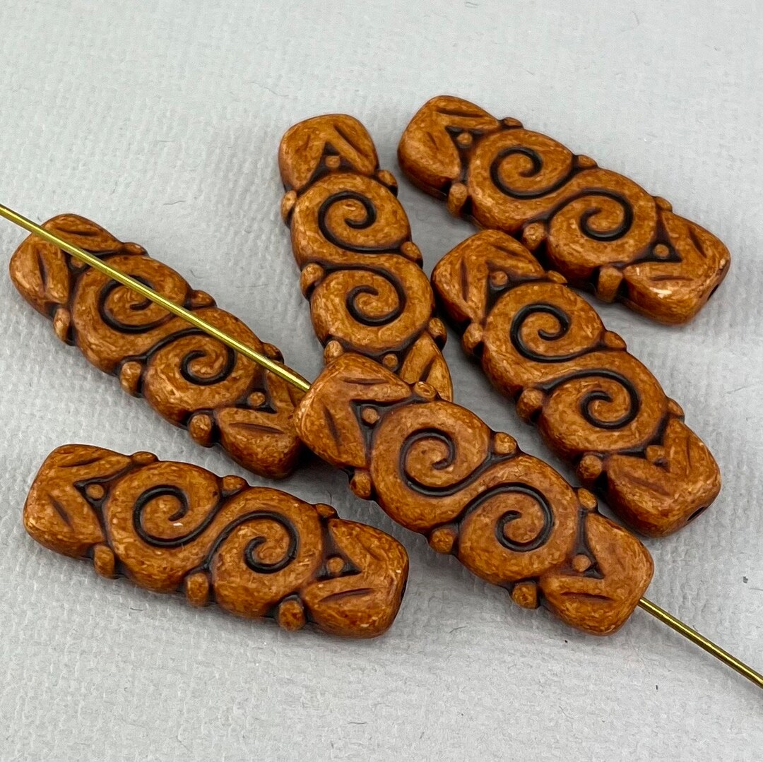 Rectangle Beeds Flat Fancy Rectangle Beads, Matte Tube Acrylic, Caramel Brown, Vintage ...