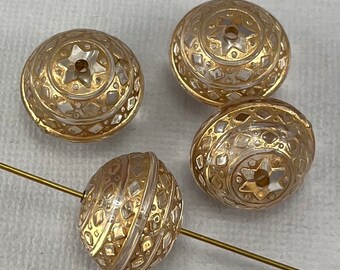 Ornate chunky saturn beads, acrylic, crystal clear and gold, vintage - 18mm x 15mm - 4 or 8 pcs - RD292-b399