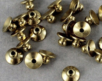 Tiny raw brass spacer bead caps, round base - 3mm x 6mm - 24 or 48 pcs - BC109