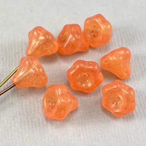 Delicate Salmon Orange trumpet flower beads, gummy beads, transparent glass - 9mm - 12 or 24 pcs - FB1336-b296