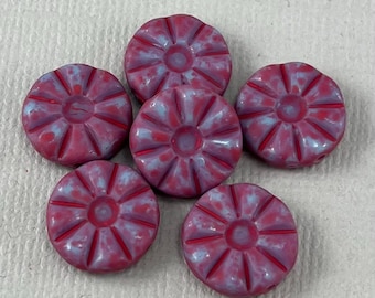 Sunflower beads Czech glass, blue, heavy red picasso - 12mm - 6 or 12 pcs - FB1882-b028